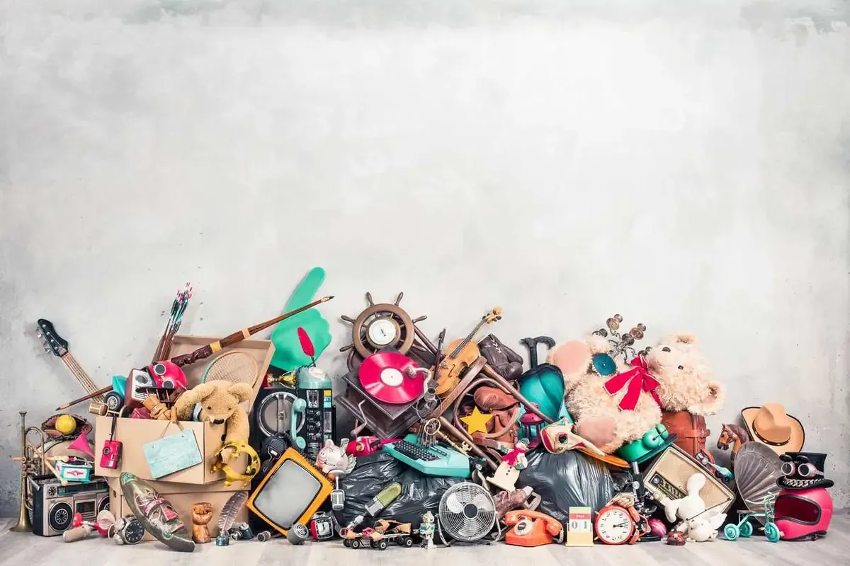 pile of items against a wall